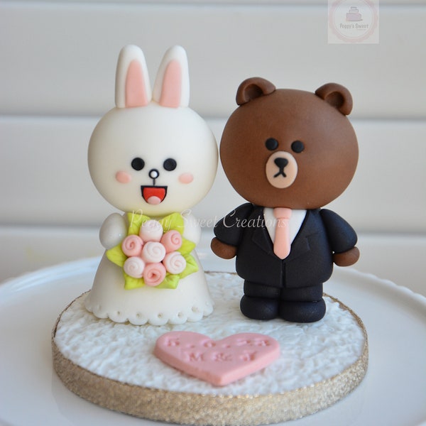 Anime Fondant Wedding Cake Toppers - Line friends inspired - Cony - Brown