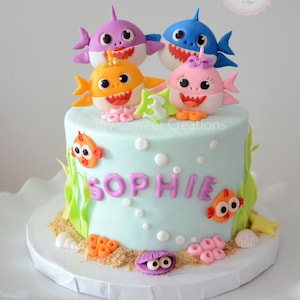 Shark Family Cake Toppers, DadShark, MomShark, BabeShark, Handmade Fondant Cake Toppers
