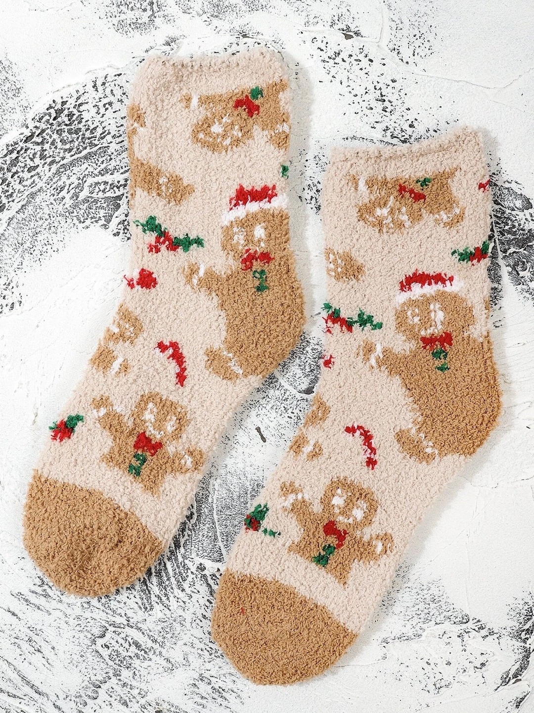 Christmas Gingerbread Fuzzy Socks Cozy Socks Warm Socks - Etsy