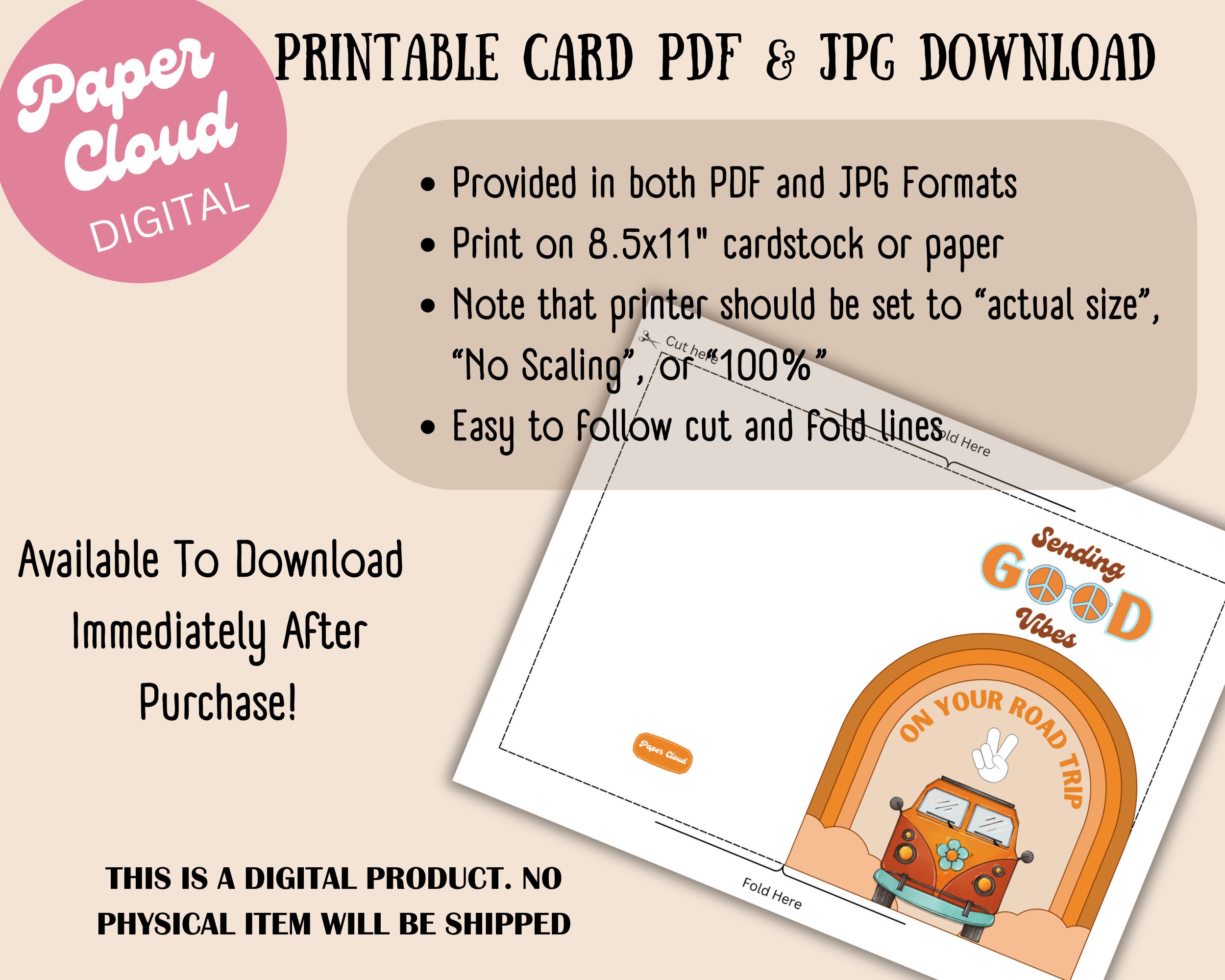 PRINTABLE Sending You Good Vibes Greeting Card, Farewell Card, Boho ...