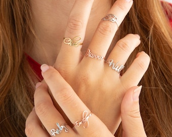 Personalized Handwrite Name Ring, Handmade Custom Name Ring-Dainty Gold Name Ring, Personalized Name Ring, Delicate Ring, Gift for Her, Mom