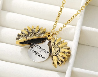 Sunflower Necklace You Are My Sunshine Locket Necklace Dainty Sunfower Necklace Handmade Personalized Your My Sunshine Necklace Gift for Her