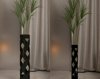 2 Tall Metal Vase for Pampas, Tall Large Floor Vase Black Color 60cm Height 11,4 cm Width and 50cm Height 7,6 cm Width