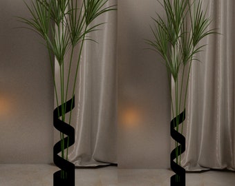 2 Tall Metal Vase for Pampas, Tall Large Floor Vase Black Color 60cm Height 11,4 cm Width and 50cm Height 7,6 cm Width