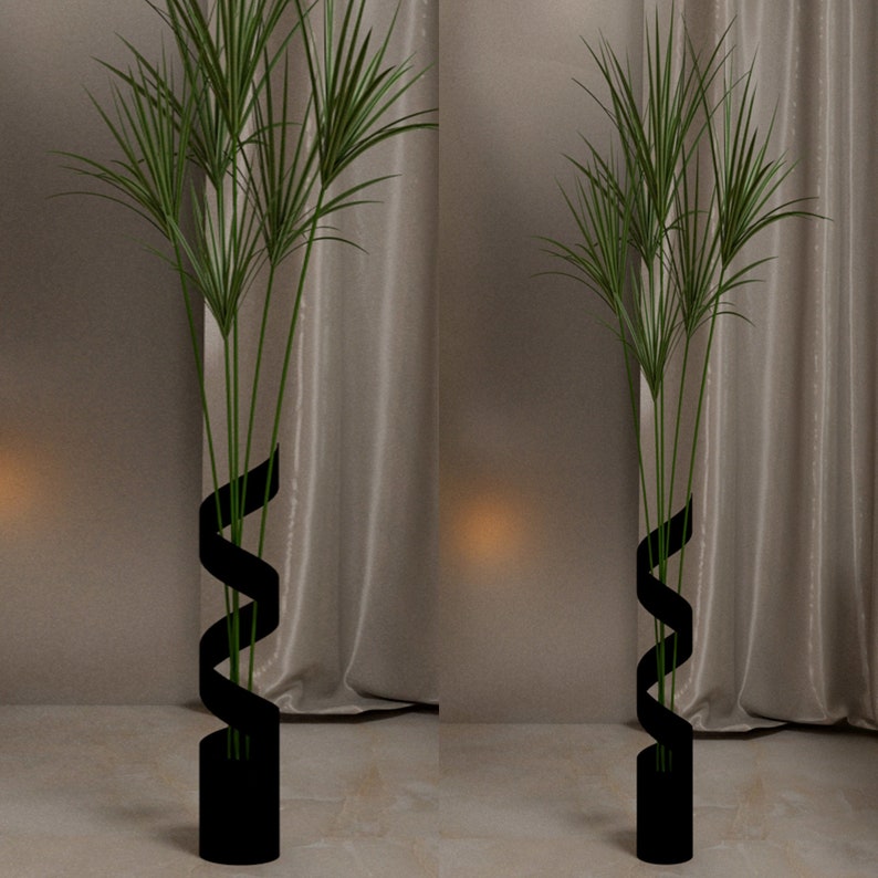 2 Tall Metal Vase for Pampas, Tall Large Floor Vase Black Color 60cm