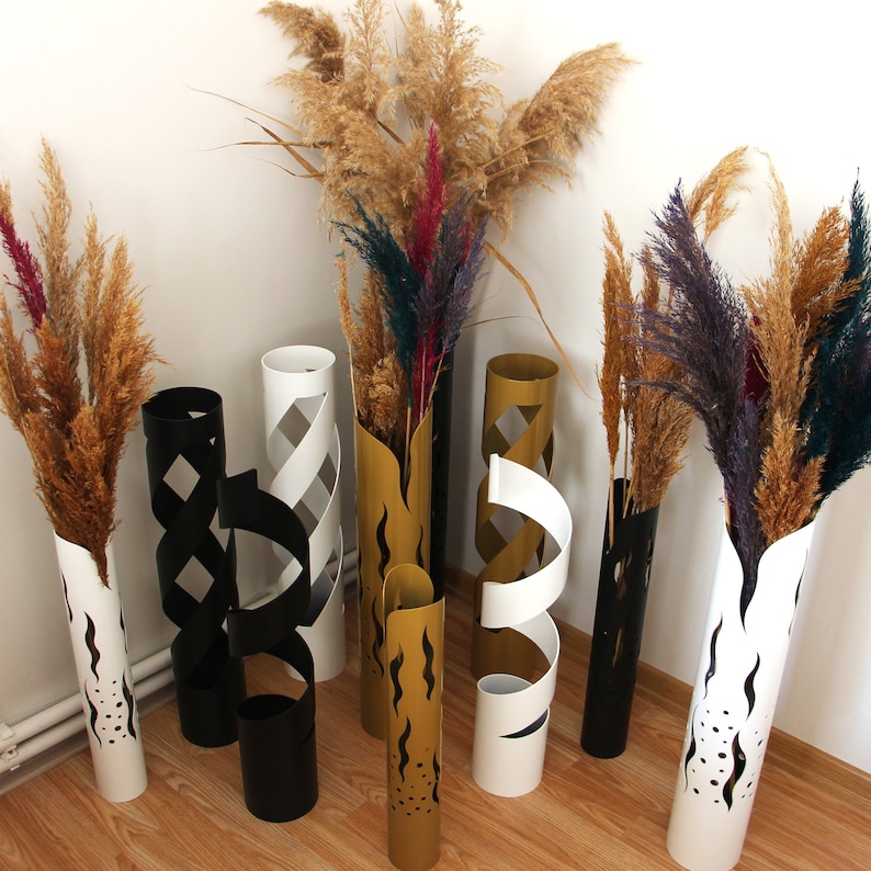 Tall Metal Vase,vase for Pampas,large Floor Vase,tall Floor Vase,black Color 50cm Height 7,6cm