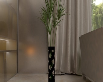 Tall Metal Vase,Vase for Pampas,Large Floor Vase,Tall Floor Vase,Black Color 50cm Height 7,6cm width Decorative Home Decor,Modern,Futuristic