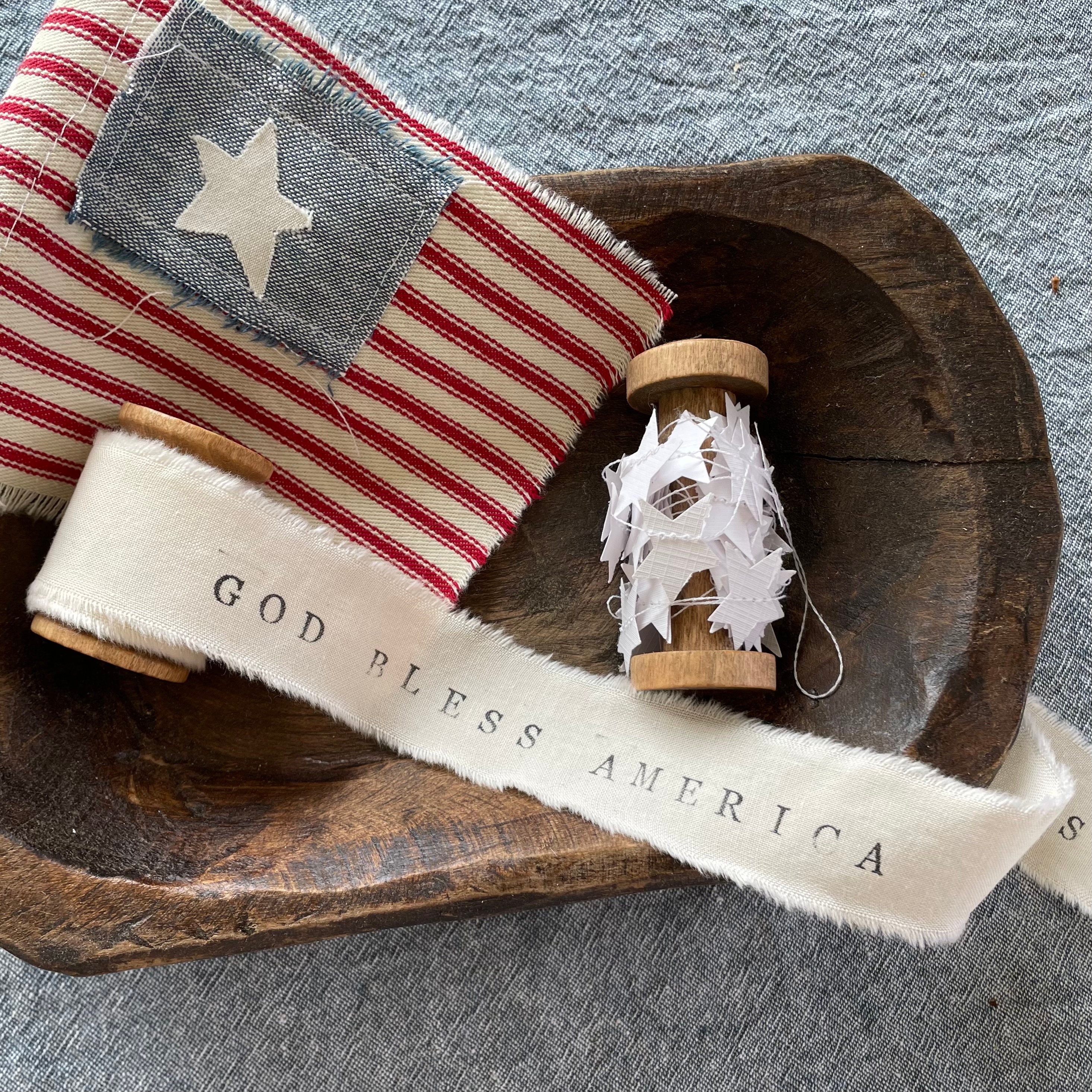 Hand-stamped Cotton Muslin Ribbon With Vintage Wooden Spool, Gift Wrap ...