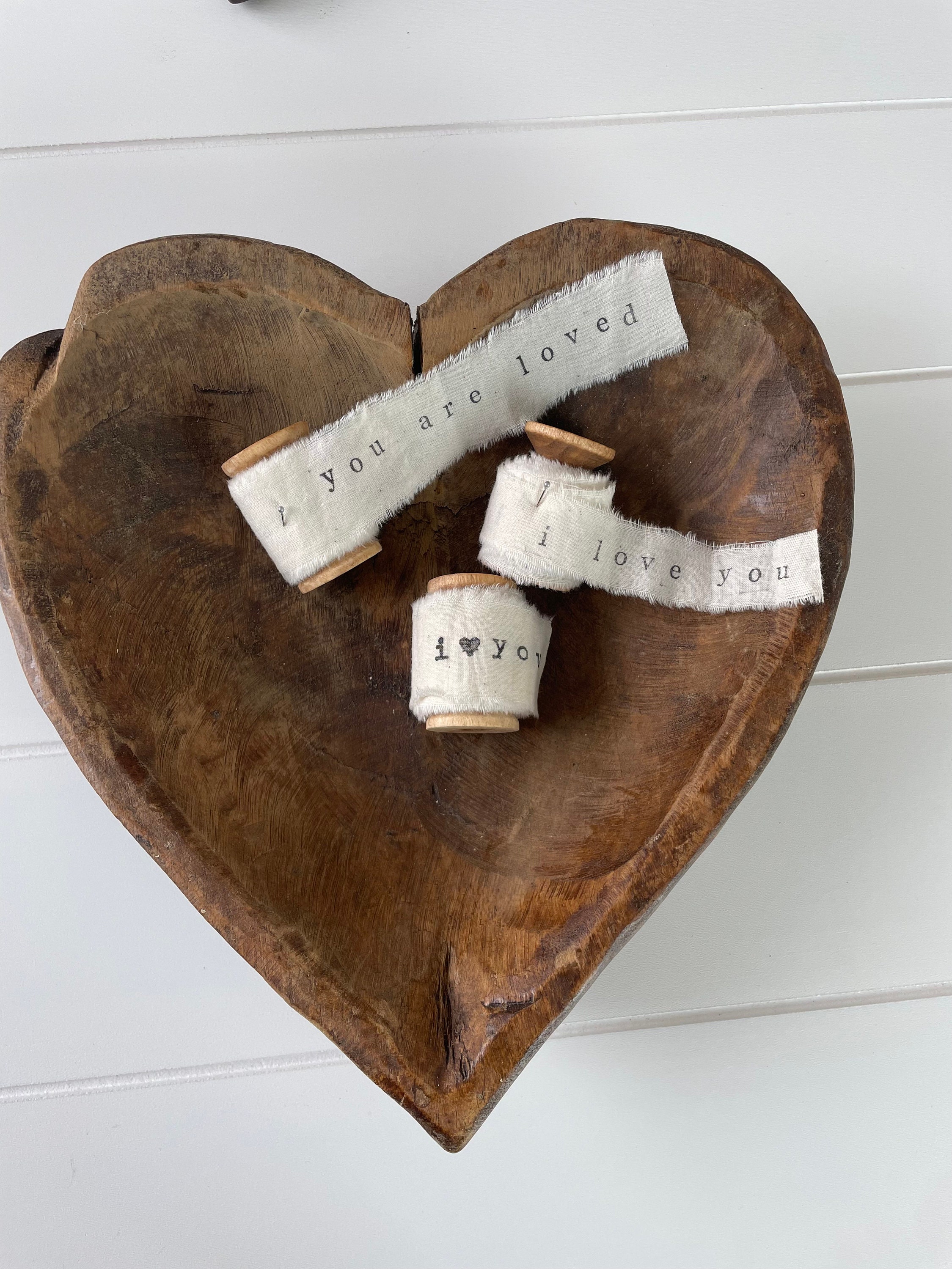 Hand-stamped Cotton Muslin Ribbon With Vintage Wooden Spool, Gift Wrap ...