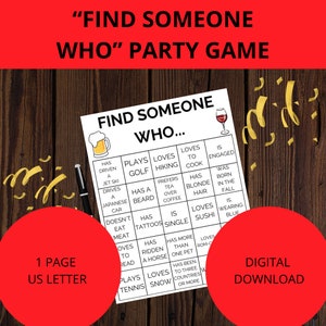 Zoek iemand die feestspel afdrukbaar, mingle bingo, leer elkaar kennen spel digitale download, ijsbrekerspel, kantoorfeestspel