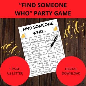 Zoek iemand die feestspel afdrukbaar, mingle bingo, leer elkaar kennen spel digitale download, ijsbrekerspel, kantoorfeestspel