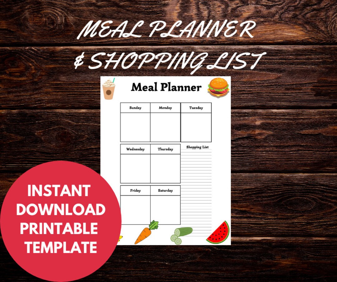 Weekly Meal Planner With Grocery List Printable Template, 7 Day Menu ...