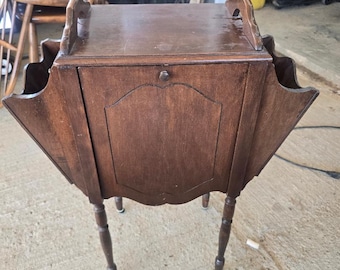 Antique Copper-Lined Smoker's Stand, Mahogany Tobacco Cabinet, Magazine Rack, Drop Front Smoking Stand, Circa 1925–1945