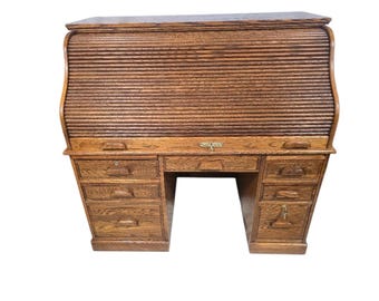 Winners Only Solid Oak Roll Top Desk | Executive Office Desk | Traditional Home Office Furniture | Rolltop Desk with Keys & File Storage