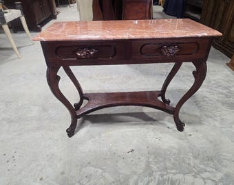 Vintage French Empire Console Table with Genuine Red Marble Top | Mahogany Entryway Sofa Hall Table