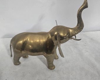 Vintage Large Brass Elephant Sculpture With Raised Trunk