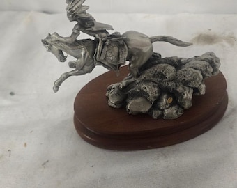 Vintage 1991 Don Polland “Crazy Horse” Pewter Sculpture | Chilmark Western Art
