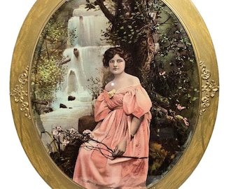 Antique Gold Gilt Victorian Decorative 20x24 Oval Frame w Glass Art Print Photo