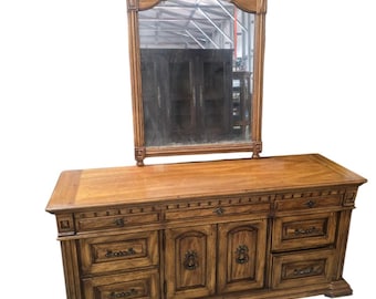 Hibriten Bernhardt Dresser, 72-Inch Wide, Geometric Molding, Antiqued Hardware