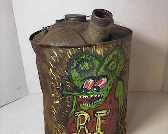 Rat Fink Style Garage Art | Hand Painted Vintage Metal Gas Can | Kustom Kulture Decor | Industrial Man Cave Hot Rod Art