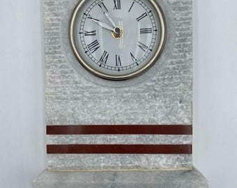 Max Studio Home Italy Marble Desk Clock – Battery Operated – Roman Numerals – 7.5” Wide