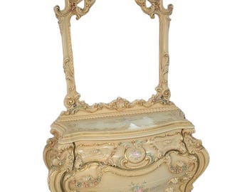 Vintage Silik Italian Rococo Dresser Mirror Set Cream & Gold Louis XV Style