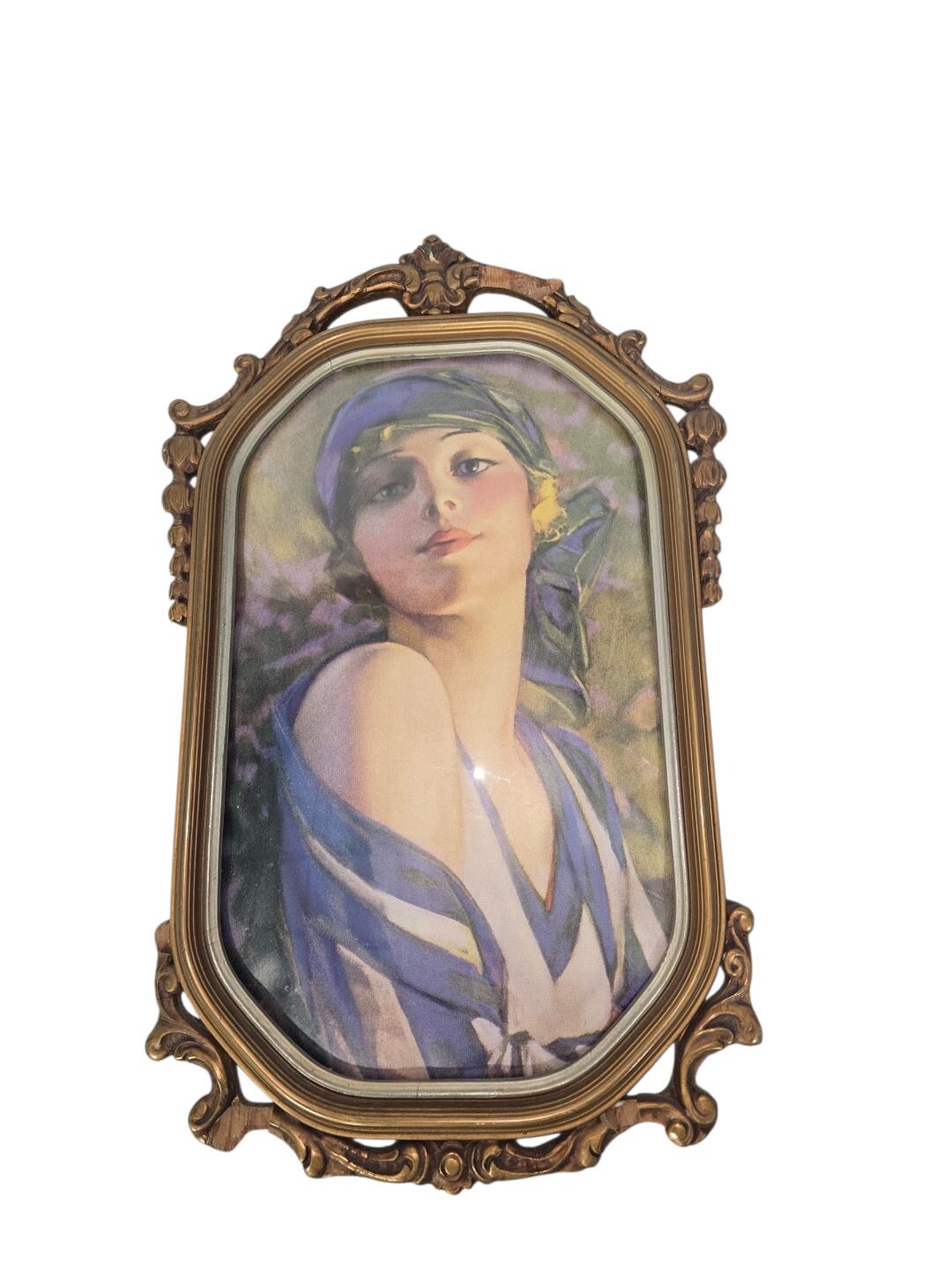 Vintage Art Deco Flapper Portrait Print in Ornate Gold Frame – 1920s ...