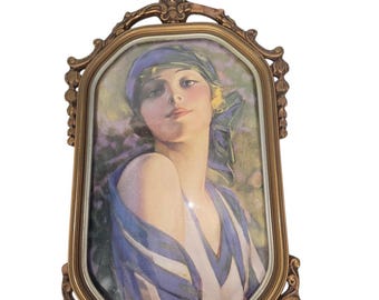 Vintage Art Deco Flapper Portrait Print in Ornate Gold Frame – 1920s Glam Wall Decor – Hollywood Regency Boudoir Art – 12.5x20