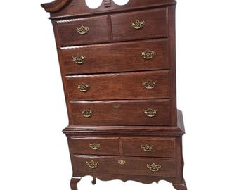 Vintage Broyhill 2-Piece Cherry Queen Anne Highboy Chest on Chest Dresser | Bonnet Top | Traditional Bedroom Furniture
