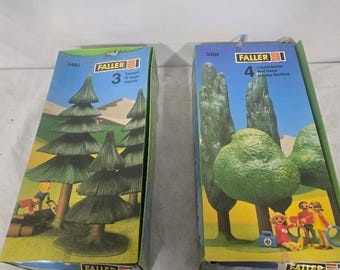 Vintage Faller Model Trees 3483  3484 in Original Boxes  O Scale E-Train Railroad Scenery, Fir an