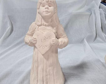 Estatua vintage de Austin Productions de 1989 con la frase "Te amo" - Figura de yeso estilo shabby chic - Regalo romántico - Decoración - t44