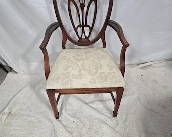 Sillón Hepplewhite Shield Back – Silla de comedor vintage de caoba con brazos