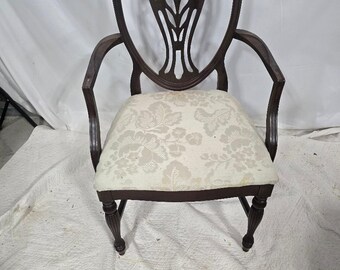 Sillón tradicional con respaldo en forma de escudo, silla de comedor Hepplewhite, silla auxiliar de madera de estilo vintage.