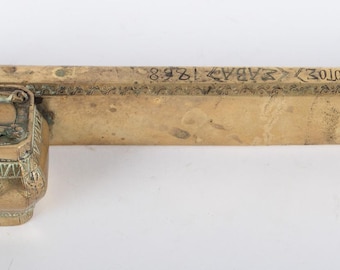1868 Dated Persian Brass Qalamdan Traveling Inkwell – Qajar Era – Greek Inscription-T43