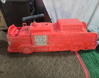 Vintage Ride On Fire Truck Toy 1970s Large Red Fire Engine Toy Nursery Decor Retro Kids Room Display