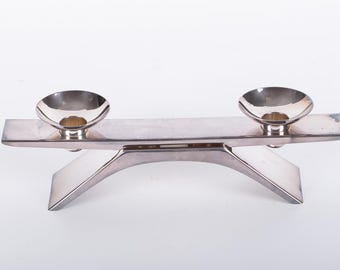 Wilhelm Wagenfeld for WMF Ikora Candle Holder, Bauhaus Silver Plated Mid Century Modern Germany 1950s