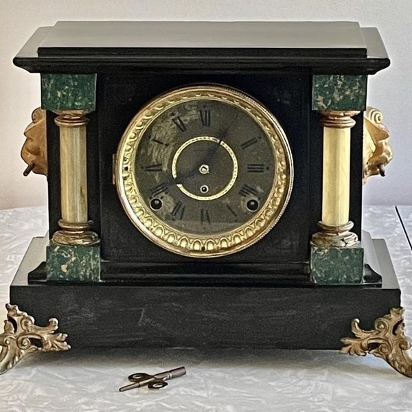 Seth Thomas Columns Antique Mantel Clock Lion Heads