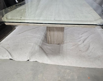 Mesa de comedor vintage de travertino de 218 cm (86") – Mesa de piedra posmoderna – Piedra caliza natural orgánica moderna – Mesa de comedor grande y llamativa con capacidad para 6-8 personas.