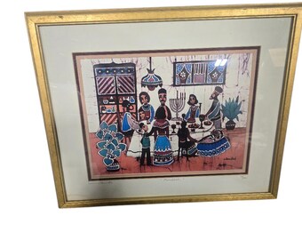 Amos Amit “Hanukkah” Signed & Numbered Serigraph 24/300 – Jewish Folk Art Framed
