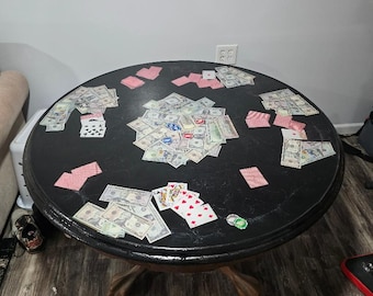 Custom 48 Inch Casino Poker Table With Epoxy Resin Cards, Chips and Money