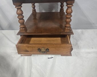 Vintage Ethan Allen Solid Wood Chairside End Table | Colonial Accent Table | One Drawer Side Table | Traditional Nightstand