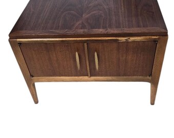 Vintage Lane Mid Century Modern Walnut Cabinet End Table | Style 997-92 | MCM Storage Side Table | Brass Hardware