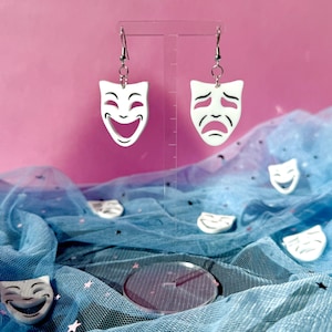 Pendientes de máscara de teatro / Regalo para amantes del teatro / Regalo para actores y actrices / Pendientes de comedia y tragedia / Joyas de teatro / Pendientes de Broadway