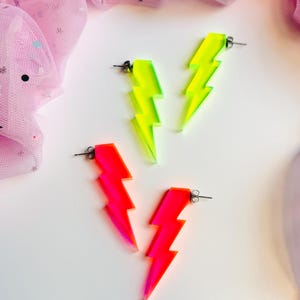 Lightning Bolt Earrings | Neon Earrings | Statement Earrings | Acrylic Earrings | Fun Earrings | Unique Earrings | Novelty Earrings