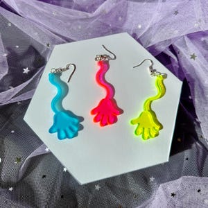 Sticky Slap Hand Earrings | Novelty Blacklight Acrylic Jewelry