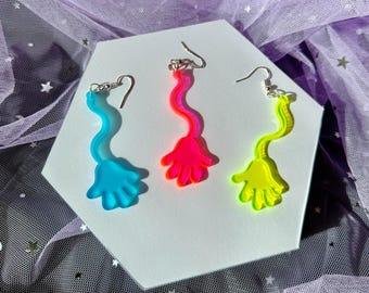 Sticky Slap Hand Earrings | Novelty Blacklight Acrylic Jewelry