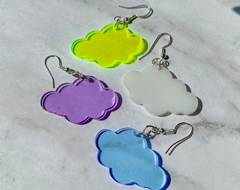 Boucles d'oreilles nuage | Bijoux fantaisie Blacklight en acrylique