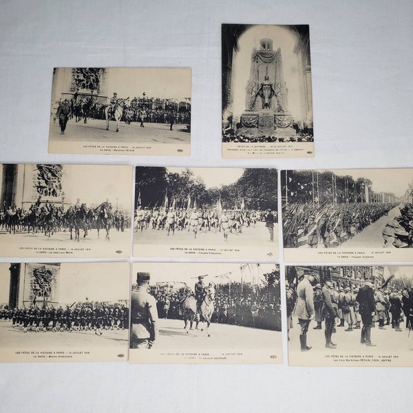 7x WW1 French Victory Parade RPPC Post Cards AEF France WWI 1914 1915 1916 1917 1918 1919