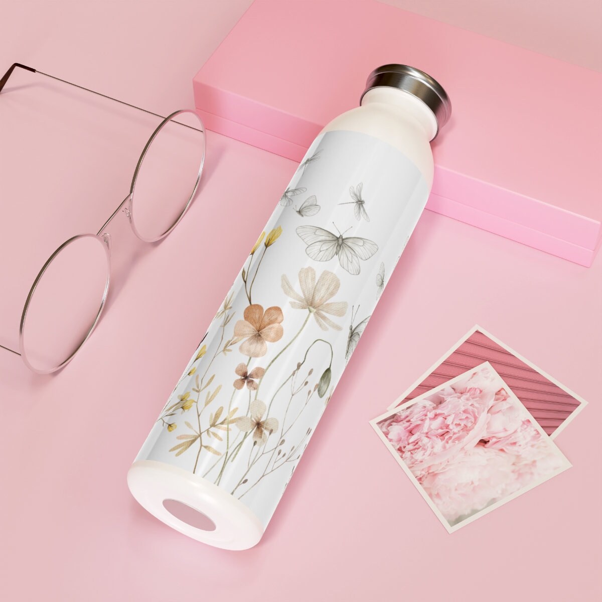 Japanese Sakura Water Bottle with Straw Lid Double Wall Pink Flowers  Thermos Bottle Vacuum Insulated Flask Stainless Steel Water Bottle for Gym