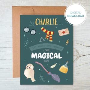 Zauberschule Geburtstagskarte - Bearbeitbare magische Party Begrüßung, druckbare Canva Vorlage, Sofort Download